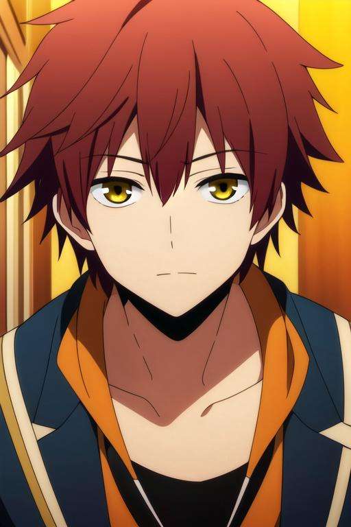 masterpiece, best quality, , 1boy, solo, male focus, looking at viewer, upper body, , , , <lora:theo_hamatora:0.74>, theo_hamatora, red hair, yellow eyes