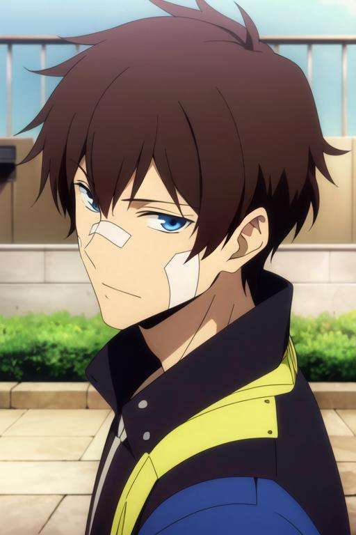 masterpiece, best quality, movie still, 1boy, solo, male focus, looking at viewer, , , anime coloring, realistic, <lora:nice_hamatora:0.66>, nice_hamatora, brown hair, blue eyes