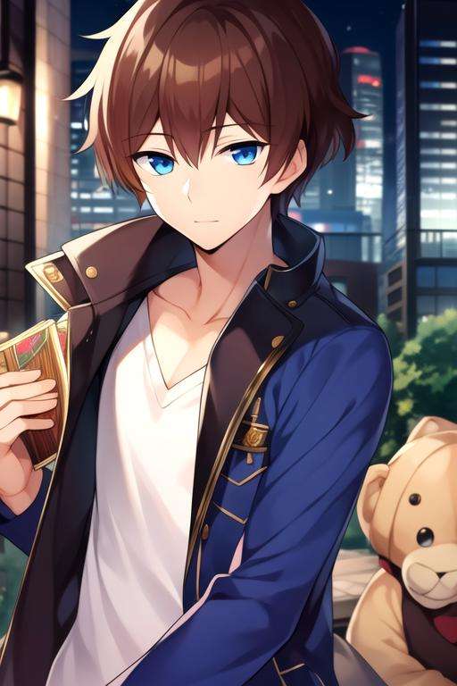 masterpiece, best quality, , 1boy, solo, male focus, looking at viewer, upper body, depth of field, , , <lora:nice_hamatora:0.70>, nice_hamatora, brown hair, blue eyes, camel costume, The City of Glas, Blu-ray