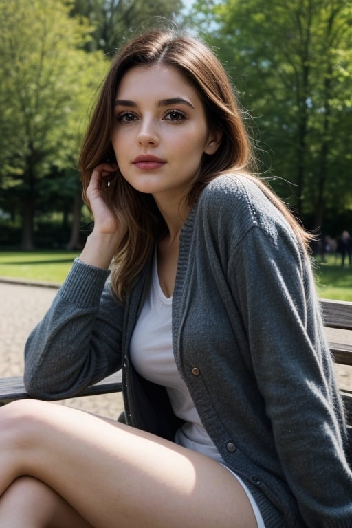 beautiful poland women , sitting in green park,European Female