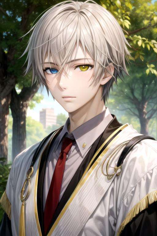 masterpiece, best quality, photorealistic, 1boy, solo, male focus, looking at viewer, upper body, depth of field, , , <lora:soushi_miketsukami:0.72>, soushi_miketsukami, grey hair, yellow eyes, heterochromia, blue eyes, , , , ,