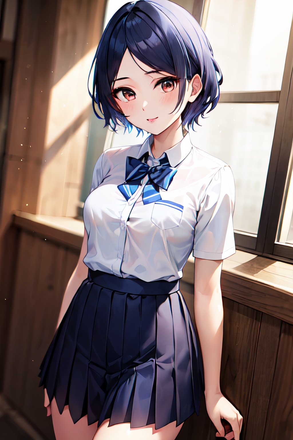 masterpiece, best quality, highres, school uniform, kanade, blue hair,