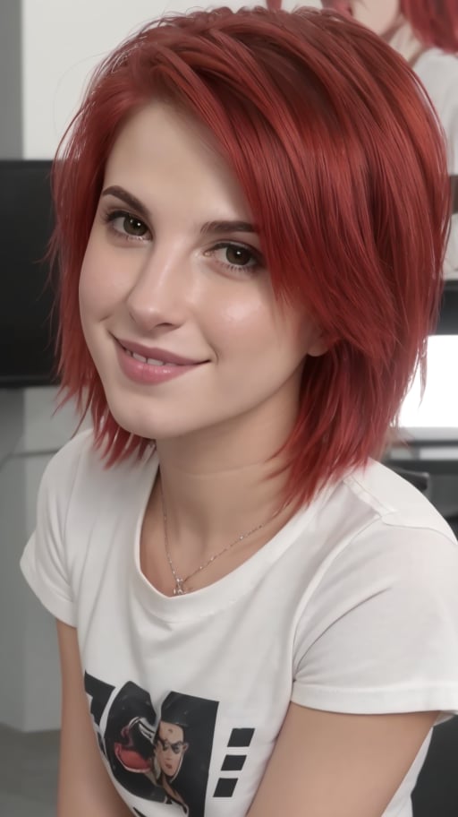 best quality,  1girl,  realistic,  close up,  red_hair,  shirt,  looking_at_viewer,  smile,<lora:EMS-37809-EMS:0.900000>,<lora:EMS-47075-EMS:0.700000>