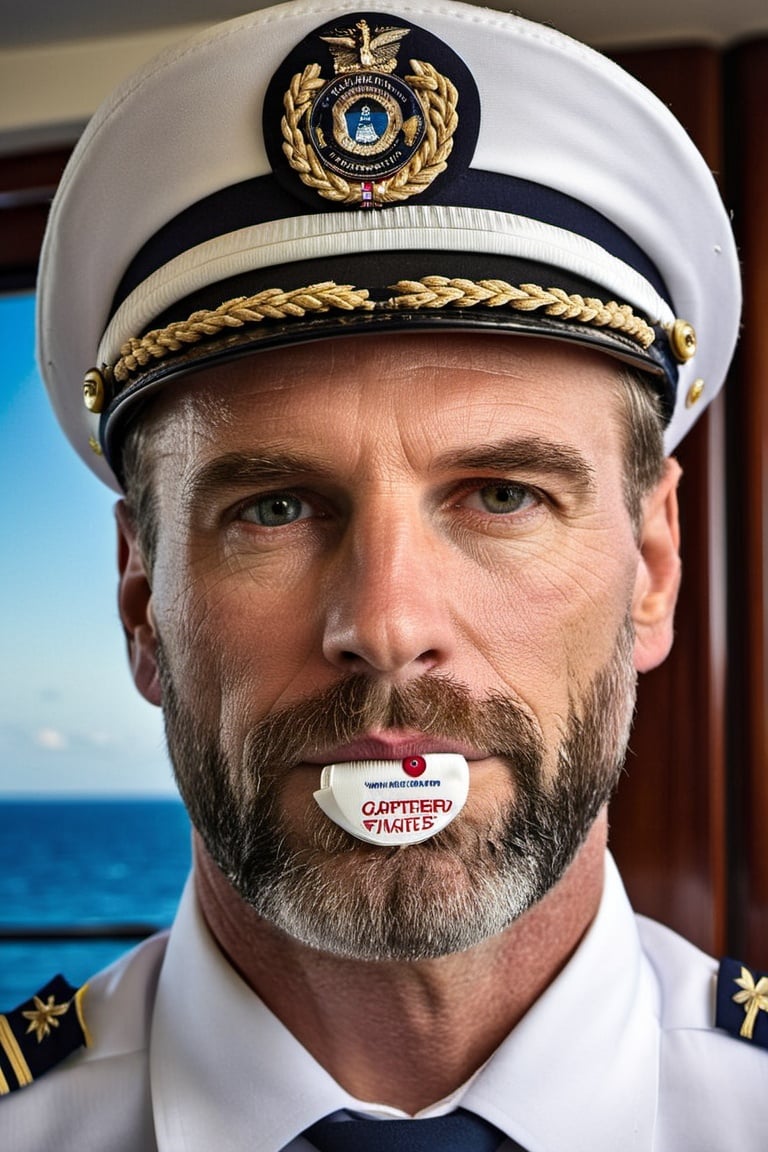 Generate a portrait photo of the most ordinary captain of a cruise ship, sharp-focus, highly detailed, masterpiece, photorealistic, detailed skin