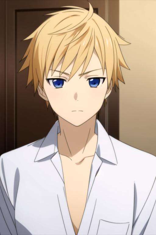 masterpiece, best quality, sketch, 1boy, solo, male focus, looking at viewer, upper body, , , realistic, <lora:banri_watanuki:0.70>, banri_watanuki, blonde hair, blue eyes