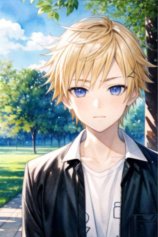 masterpiece, best quality, photorealistic, 1boy, solo, male focus, looking at viewer, , , (watercolor illustration, soft pastel colors:1.1), , <lora:banri_watanuki:0.70>, banri_watanuki, blonde hair, blue eyes, comic book character costume, , 2k resolution