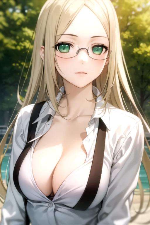 masterpiece, best quality, photorealistic, 1girl, solo, looking at viewer, upper body, depth of field, , , <lora:nobara_yukinokouji:0.68>, nobara_yukinokouji, blonde hair, green eyes, long hair, glasses, , , , 16k resolution