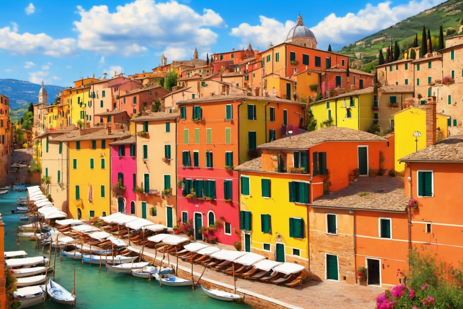 Photo of Italian village  , bright colors , vibrant   