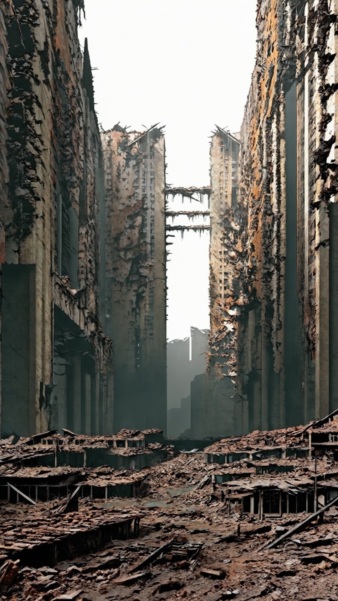 doomsday, wasteland, aberration, no humans, scenery, building, outdoors, ruins