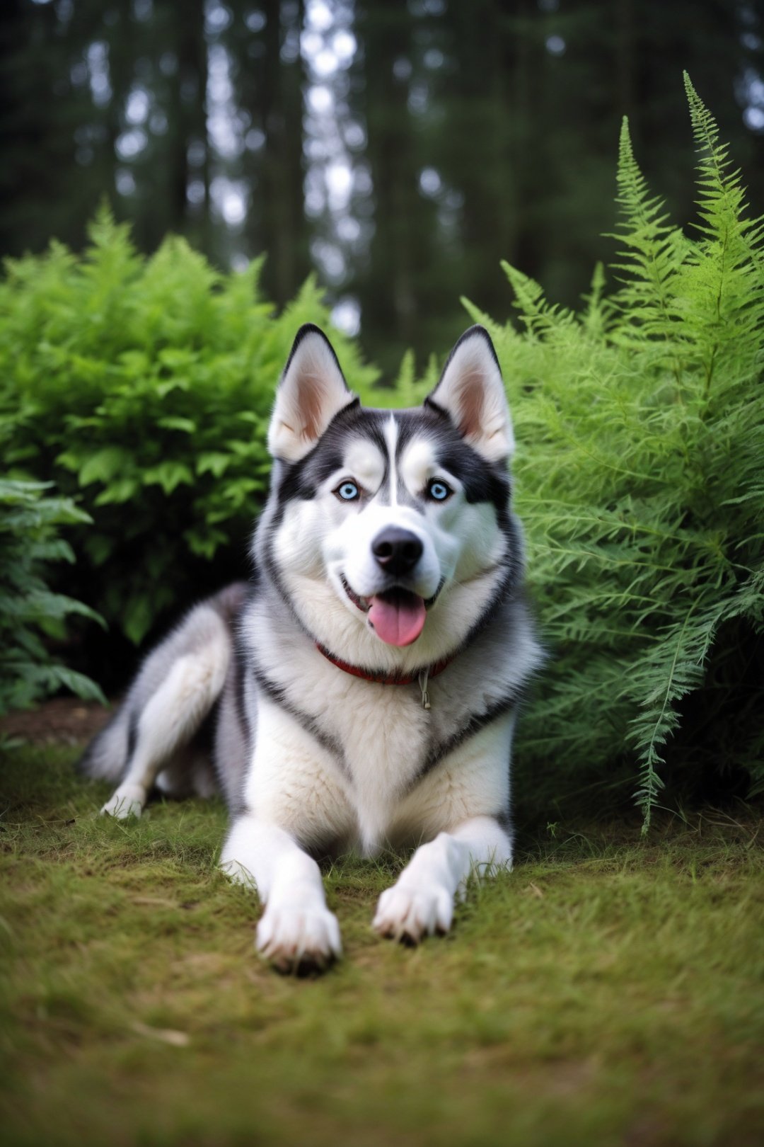 Lovely husky, This is a photo that mimics the style of a famous photographer, high-definition, on a mysterious planet, mysterious plants, Earth, Photography lens, halo, spirit, masterpieces, ultra high definition, rich surrounding details, Nikon