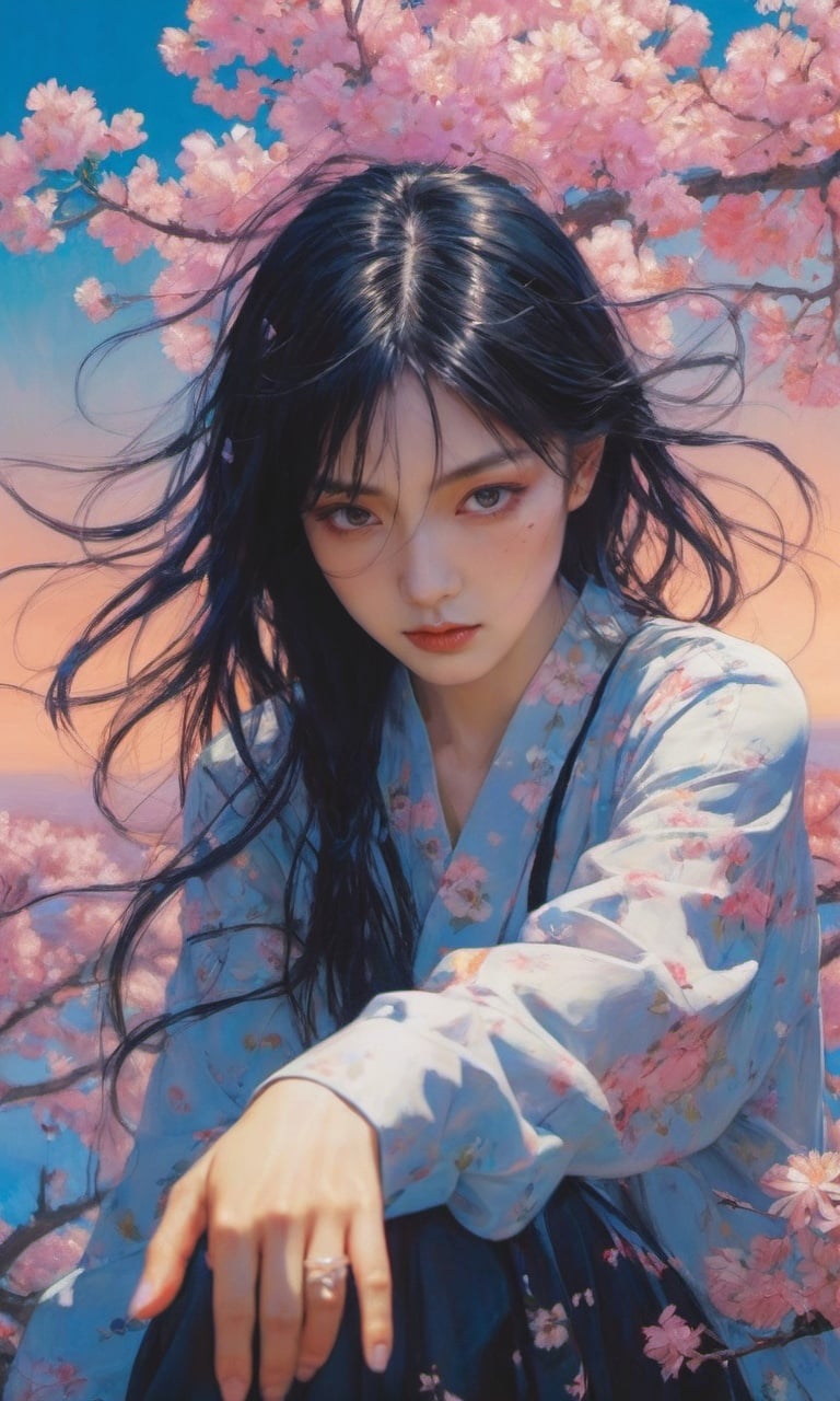 xxmixgirl,1girl, gradient perspective anime, comic (aerial view by Harumi Hironaka, yuumei Earl Norem Ian McQue)