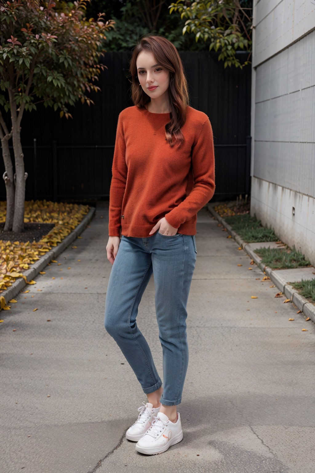 xyzsansweater223, 1girl, peach sweater, winter street background, blue shoes, full body,<lora:xyzsansweater223-10:1>