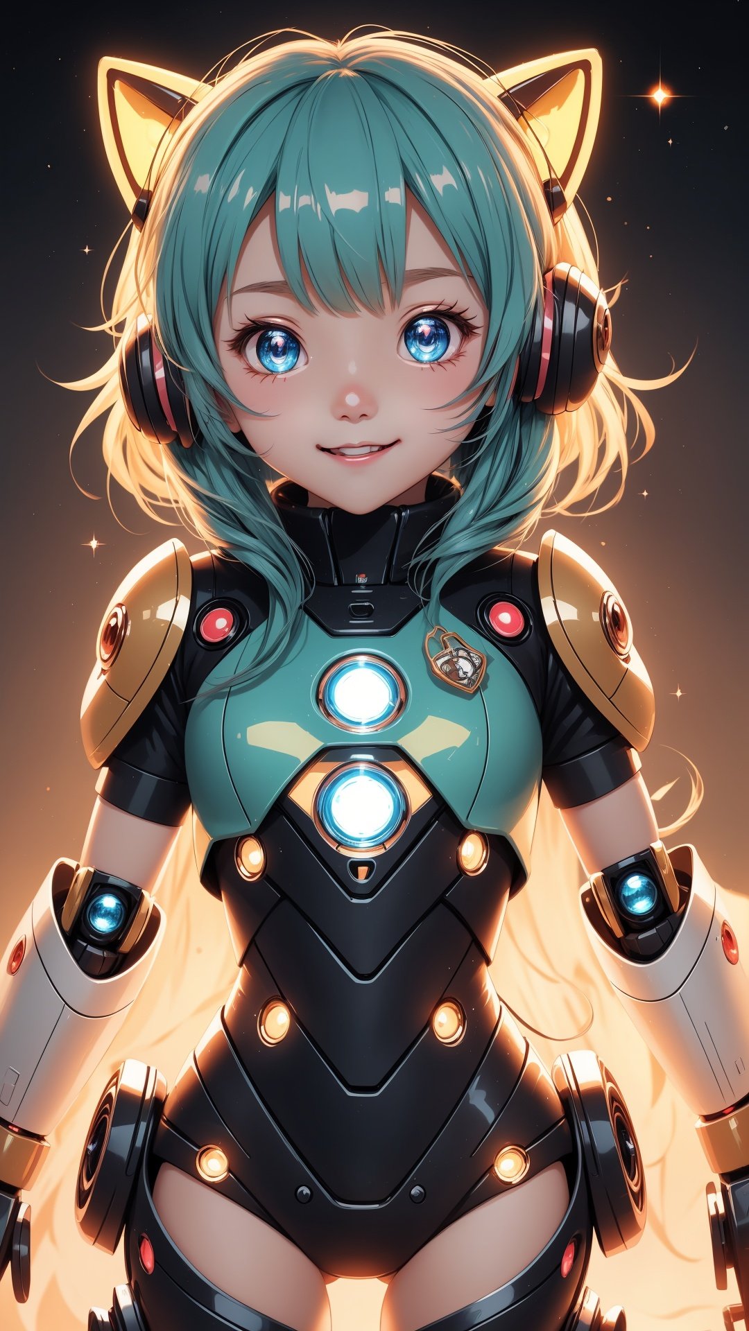 (best quality,ultra-detailed),Cute Chibi Robot,illustration,[bright colors],[sparkling eyes],[playful pose],fun and energetic,medium:anime-style,soft lighting