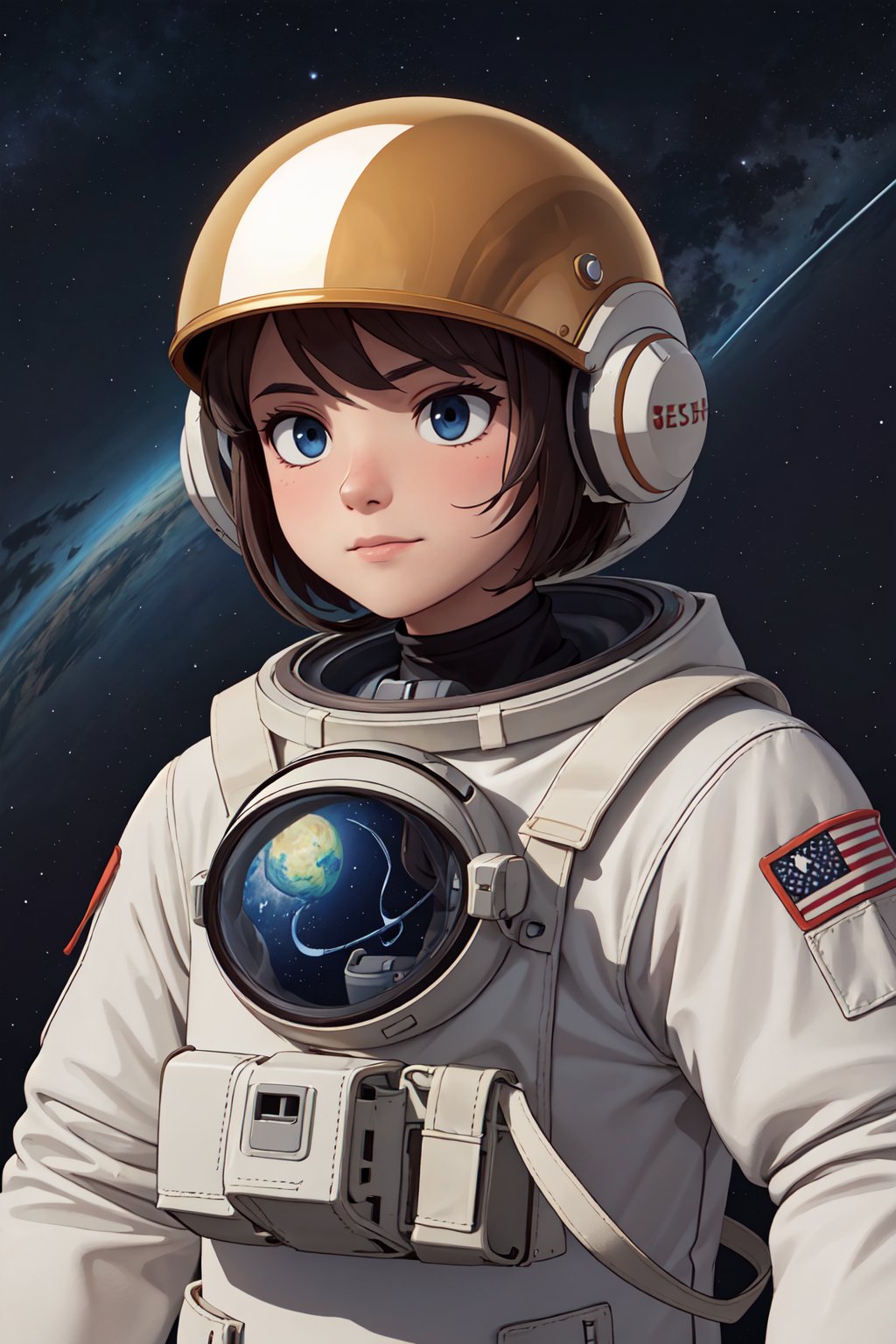 Renaissance style portrait of an astronaut in space,  detailed starry background,  reflective helmet.