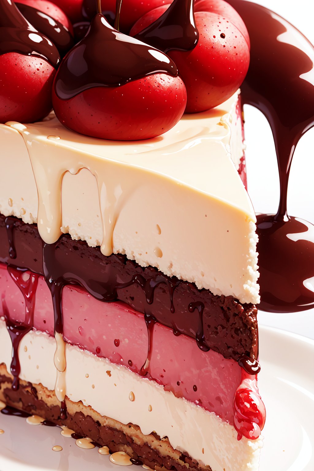 Appetizing slice of cherry cheesecake with chocolate,  delicious,  fragrant,  detailed  professional photography and light,  close-up,<lora:EMS-98269-EMS:0.500000>