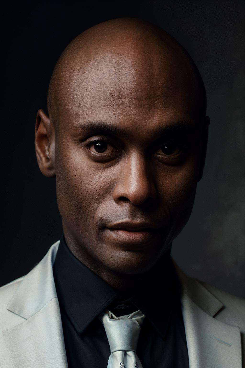 portrait of LReddick <lora:LanceReddick_v2:1.0>, (masterpiece:1.2), best quality, high quality, black suit, black shirt, white tie, (absurdres:1.2), realistic, UHD, ultrarealistic, 50mm,  <lora:add_detail:0.3>