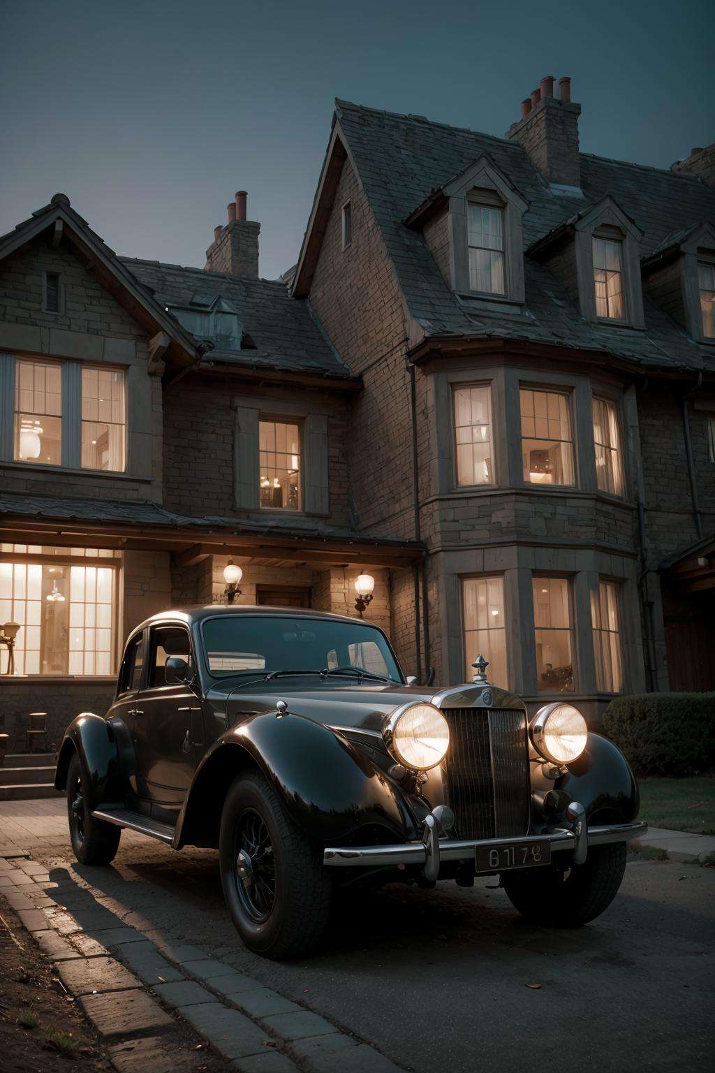 valkyrie style, <lora:valkyrie_movie_offset:1> a luxury car in front of a house, 4k, supreme detail, highly detailed, artstation, smooth, sharp focus, cinematic lighting