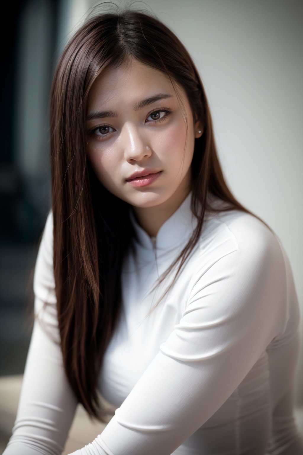 1girl, aodai  <lora:aodai_white_SD_chiasedamme_v01:0.6>, a stunning photo with beautiful saturation, ultra high res,(realistic:1.4)),deep shadow,(best quality, masterpiece), pale skin, dimly lit, shade, flustered, blush, highly detailed, skinny, BREAK depth of field, film grain, wrinkled skin, looking at viewer, knee, warm smile, (upper body) masterpiece,ultra realistic,32k,extremely detailed CG unity 8k wallpaper, best quality