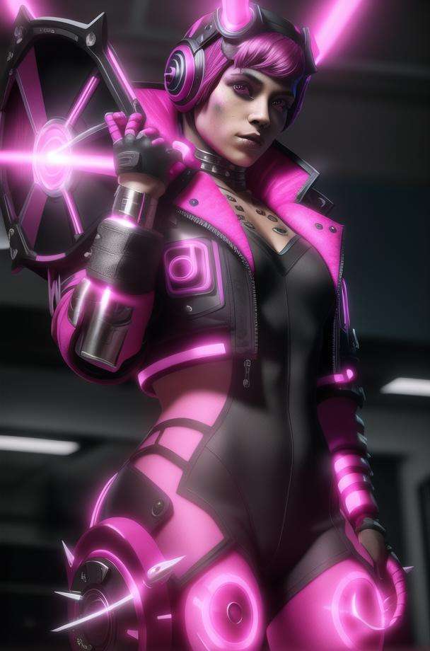 <lora:cyber_punked_wattson:.6>, cyber punked wattson, 1girl, solo, 4k, 8k, lighting, pink hair, 