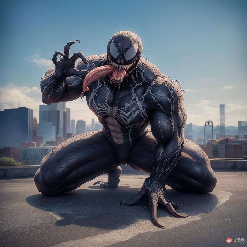 venom con la boca abierta y la lengua para afuera, la ciudad de fondofullbody photorealistic, realistic, beautiful, masterpiece, masterpiece, highres, photorealistic, best quality, perfect lighting, 8k,  realistic, photo-realistic, ultra-detailed, fullbody <lora:Venom_v1.0-000001:1>