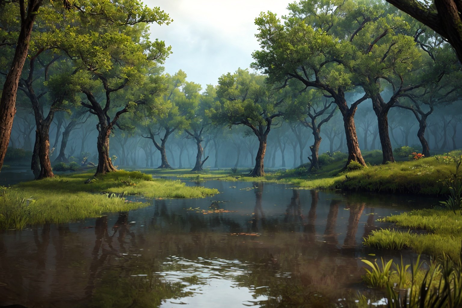 beautiful landmark swamp with epic details and detailed, octane render, unreal engine
