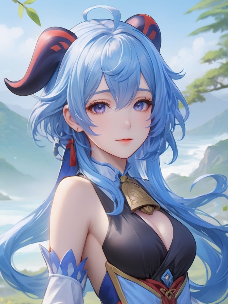 (((masterpiece))), ((best quality)), hyper quality, official art, extremely detailed CG unity 8k wallpaper, highly detailed, (super fine illustration), highres, (ultra-detailed), detailed face,(\gan yu\), 1girl, solo, blue hair,full body,