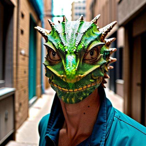 man,<lora:lizard_490steps:1.7>,  headshot, in alley, 8k, 4k, detailed, intricate