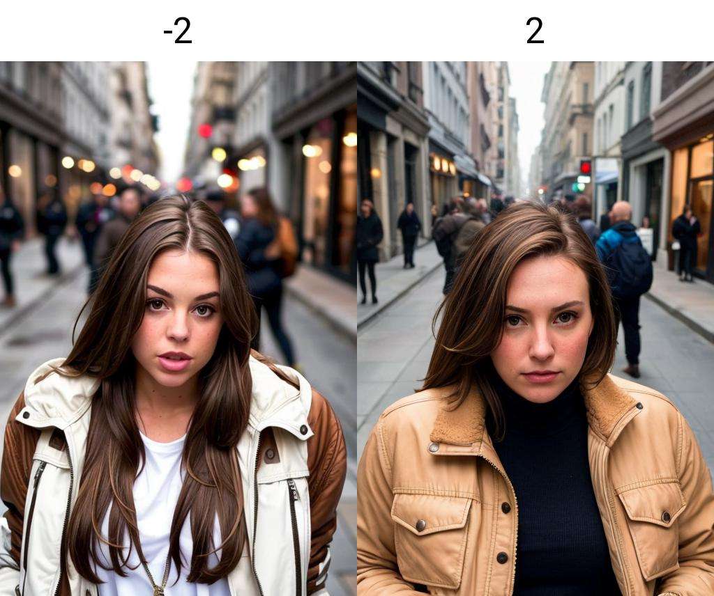 (upper body) of an beautiful white girl, brown hair, jacket<lora:lips_slider_v1:-2> , street