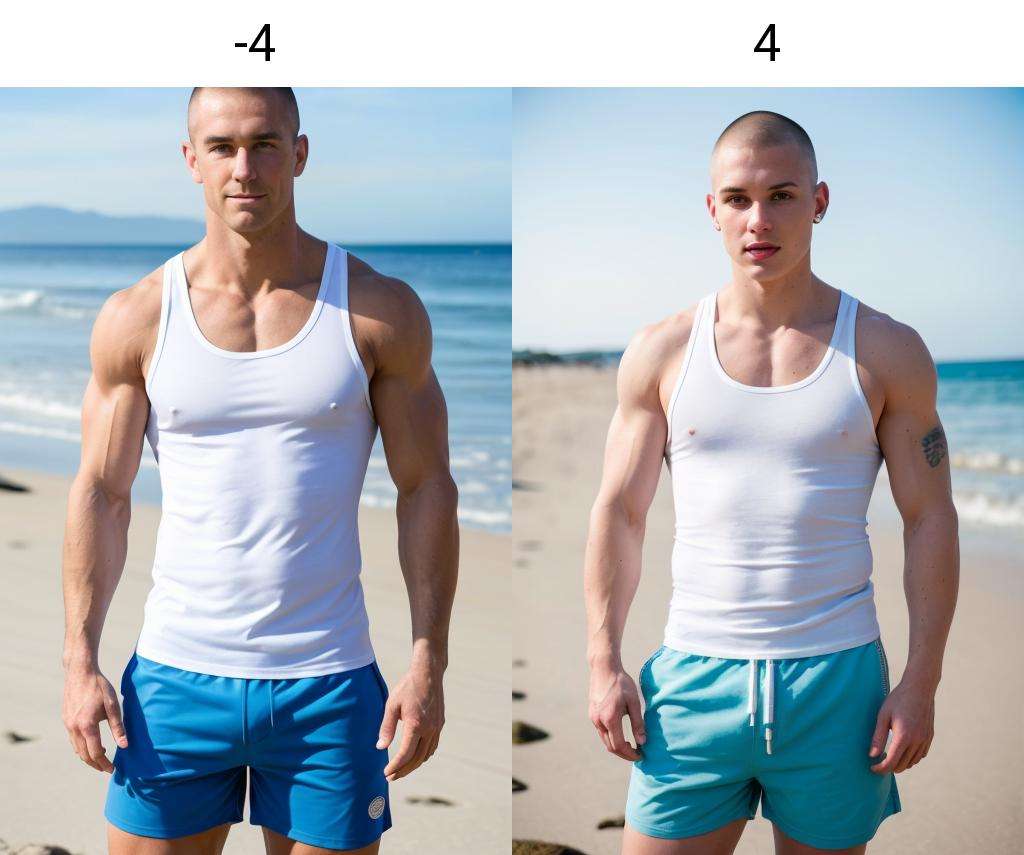 handsome muscular white man, beach, upper body, tank top, buzzcut, blue shorts, looking at viewer, standing, looking at viewer, low sharpness <lora:lip_slider_v2:-4>