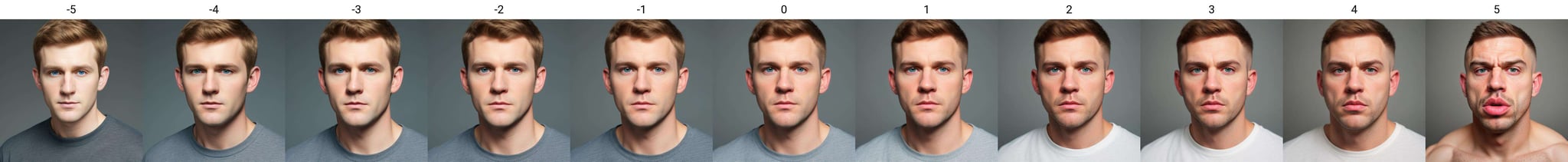 a white man, short hair, face portrait photo, black t-shirt, looking at viewer, simple background, grey background <lora:lip_slider_v7_000000120:-5>