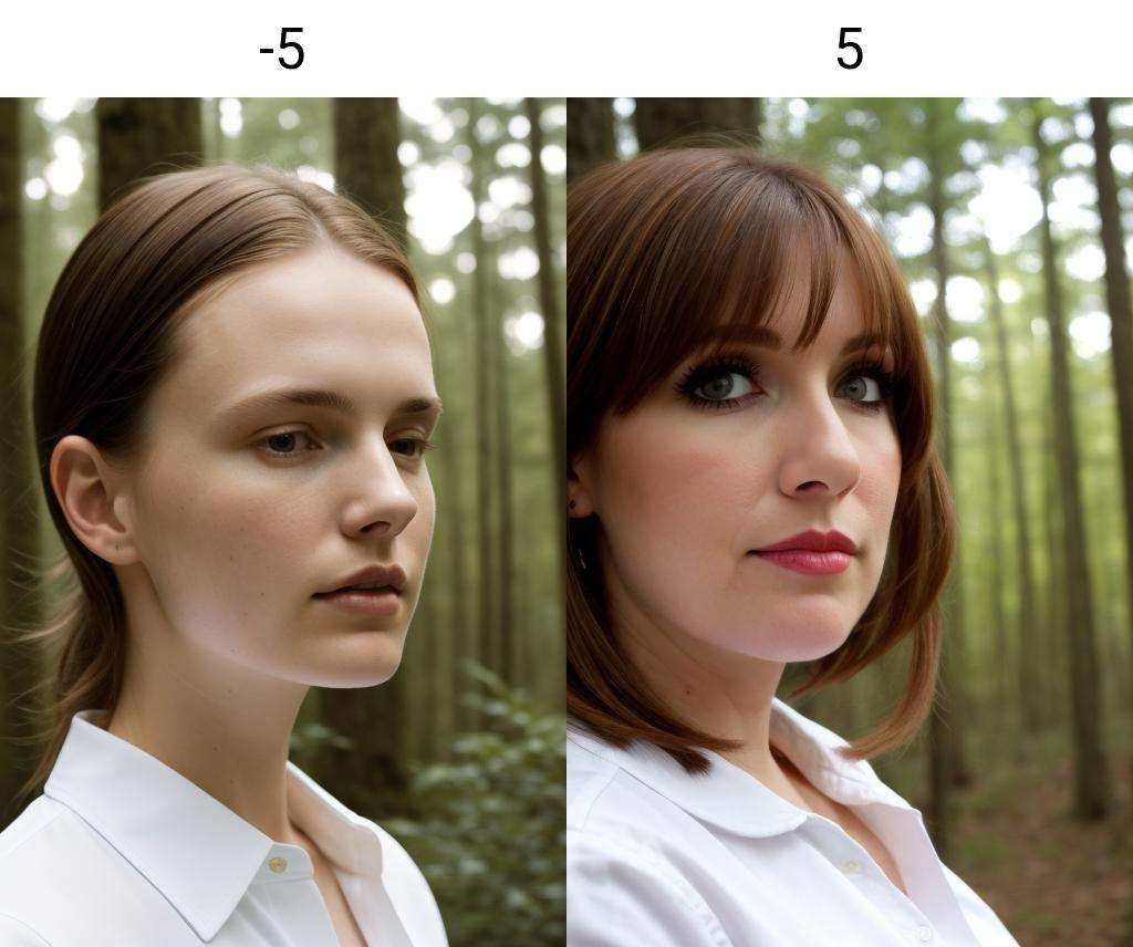 white woman, close-up, brown hair, looking at viewer, forest, white shirt<lora:eyelashes_slider_v3_000000110:-5>