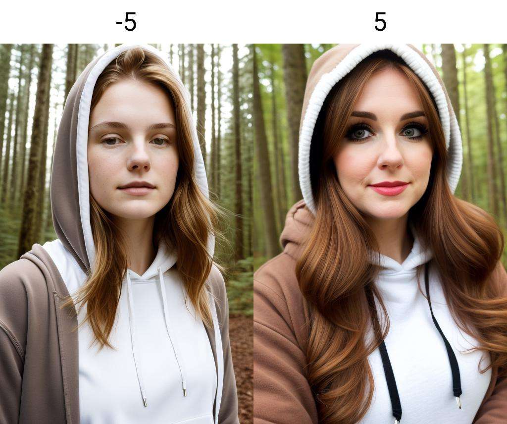 white woman, close-up, brown hair, looking at viewer, forest, hoodie<lora:eyelashes_slider_v3_000000110:-5>