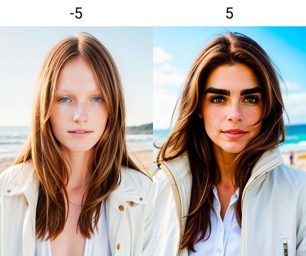 ((brown straight hair)), white jacket, shirt, white woman, beach<lora:eyebrows_slider_v2:-5>, [[light freckles]]