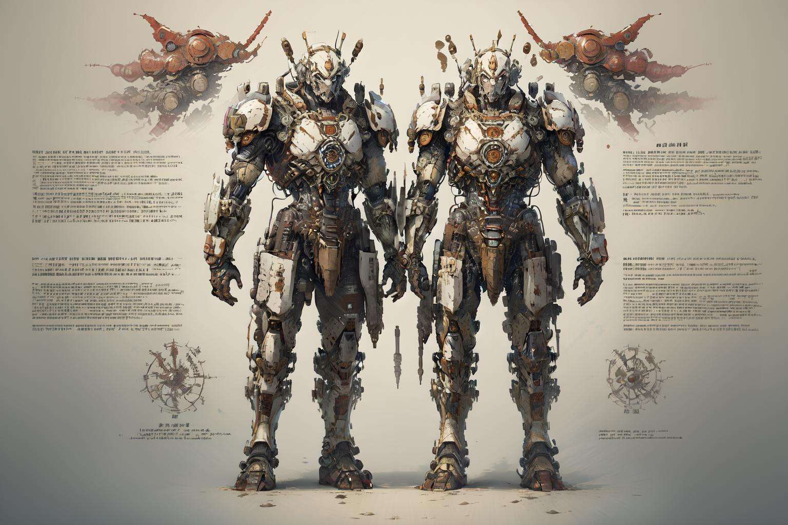 best quality, master piece, 1 mecha ,  strong, red chinese armor,   engineering map， text, sword，gun, weapon, <lora:QMDJ:0.8>