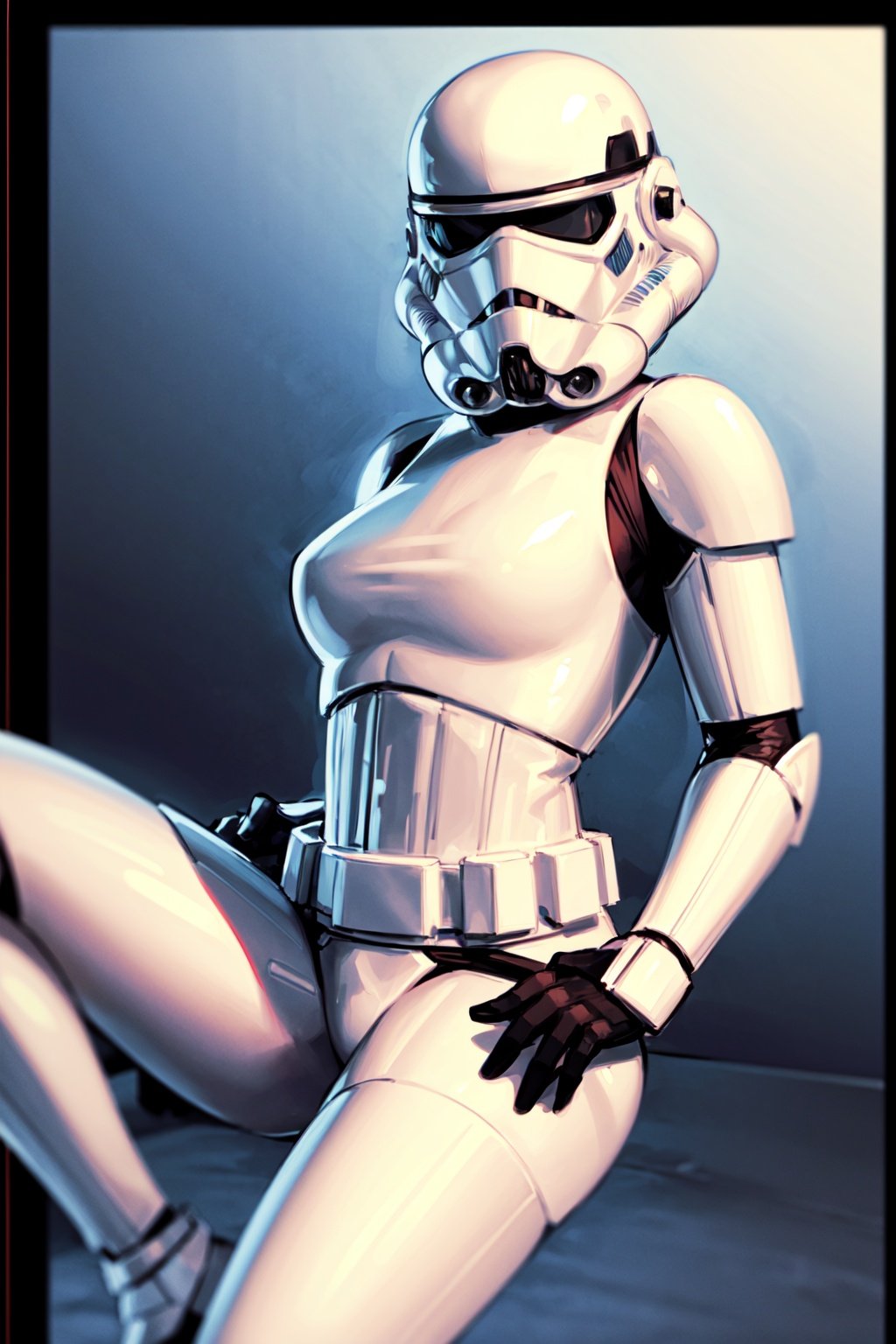 storm trooper, helmet, white armor, science fiction, star wars, pose, dragonslayer \(sword\), holding_sword, 1girl, solo, breasts, petite