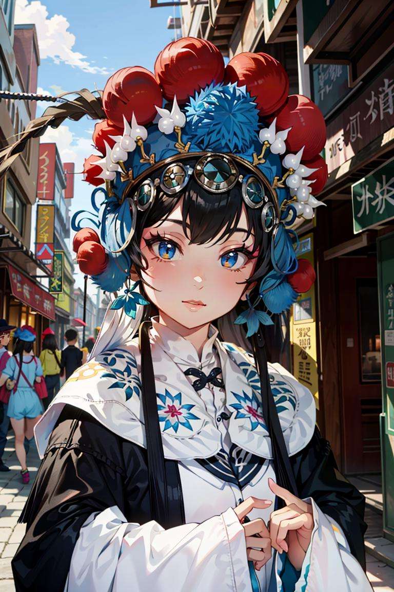 ((masterpiece)), ((best quality)), 8k, high detailed, ultra-detailed, illustration,cel shading, xifu,danjue,daomadan,1girl, ((city street:1.2), <lora:xifu_V2.0_reanime:1>