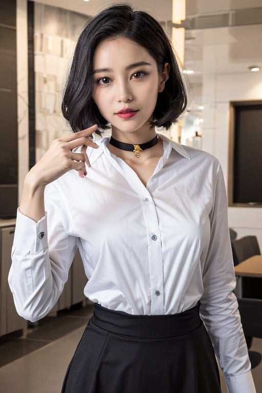 <lora:MAJIXX-形象照:0.9>,majixx,adorable_girl,spider-man,slender,oval face,silver hair,lipstick,mascara,anime_style_blush,big breasts,slender_waist,school_uniform,choker,:d,hands_on_hips,highres,absurdres,incredibly absurdres,wallpaper,realistic,Cinematic Lighting,photo_(medium),fantasy,golden hour lighting,