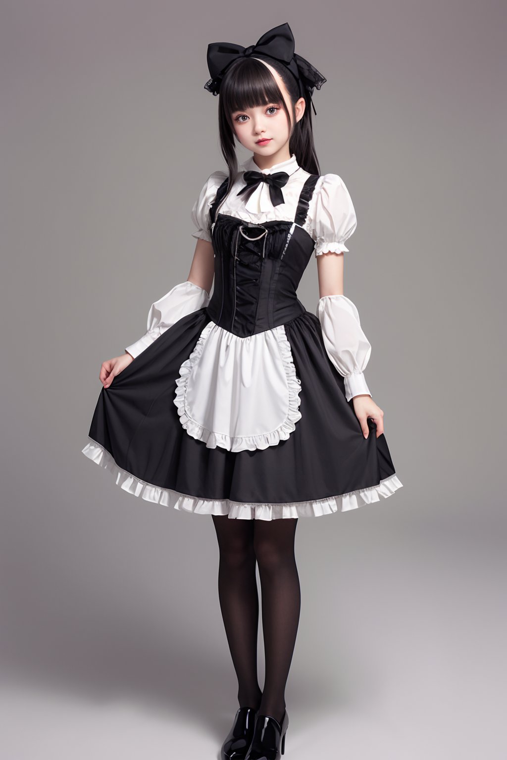 1girl,white background,full body, lolita fashion,Black 8D glossy stockings,  