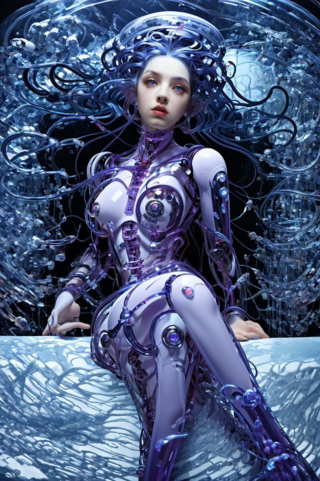 masterpiece,best quality,1boy,bio-robot,<lora:bio robot_20230908212617:0.8>,purple and blue,medusa's hair,