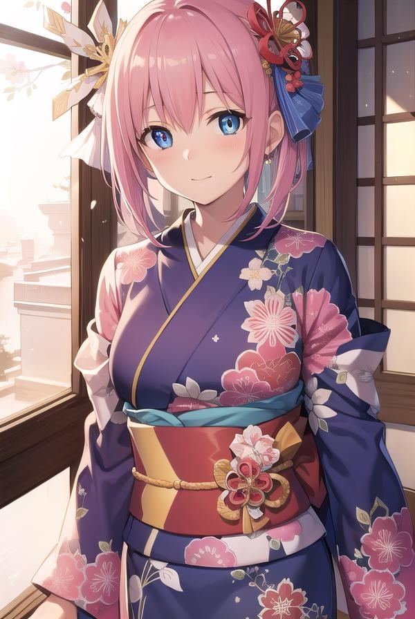 princessconnectyui, <lora:princessconnectyui-lora-nochekaiser:1>,yui, 1girl, blue eyes, hair between eyes, medium hair, pink hair, sidelocks,BREAK blue flower, floral print, flower, hair flower, hair ornament, hairband, japanese clothes, kimono, long sleeves, obi, pink kimono, print kimono, red flower, red hairband, sash, wide sleeves,BREAK looking at viewer,BREAK indoors, classroom,BREAK <lyco:GoodHands-beta2:1>, (masterpiece:1.2), best quality, high resolution, unity 8k wallpaper, (illustration:0.8), (beautiful detailed eyes:1.6), extremely detailed face, perfect lighting, extremely detailed CG, (perfect hands, perfect anatomy),