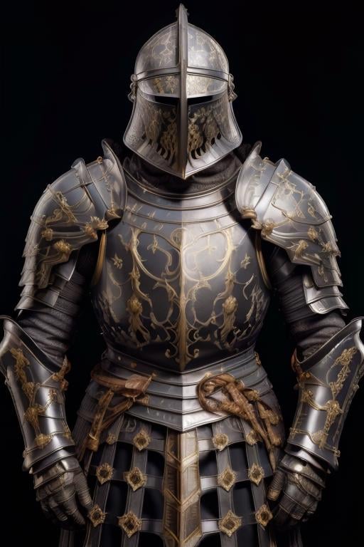 masterpiece, best quality,medieval armor,  armor, helmet, solo, full armor, breastplate, upper body, helm, black background, 1other, shoulder armor, simple background, knight, ambiguous gender, 1boy, pauldrons, male focus, gauntlets