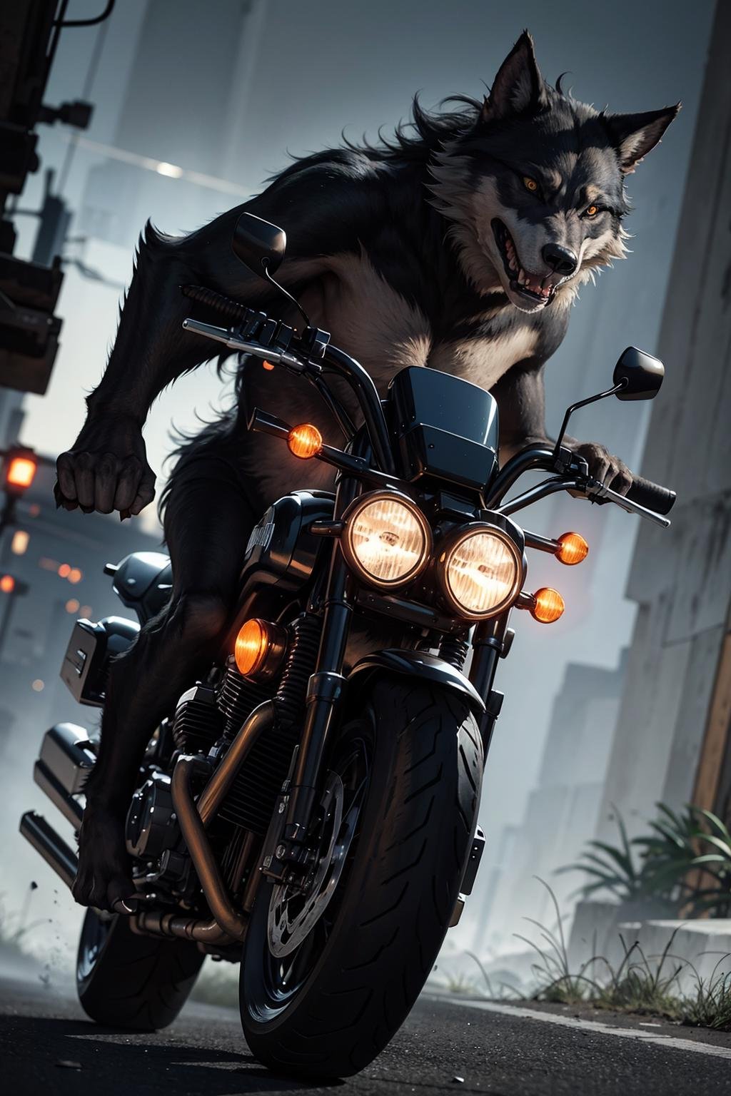 Werewolf riding a motorcycle