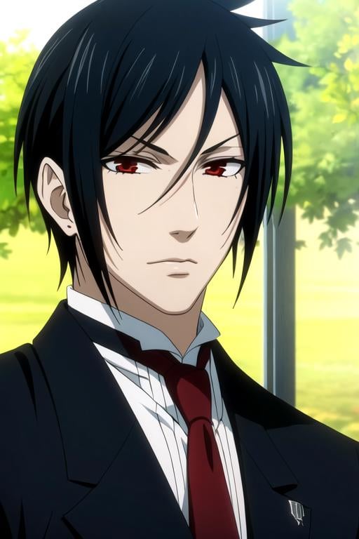 masterpiece, best quality, photorealistic, 1boy, solo, male focus, looking at viewer, upper body, depth of field, , , <lora:sebastian_michaelis:0.74>, sebastian_michaelis, black hair, red eyes