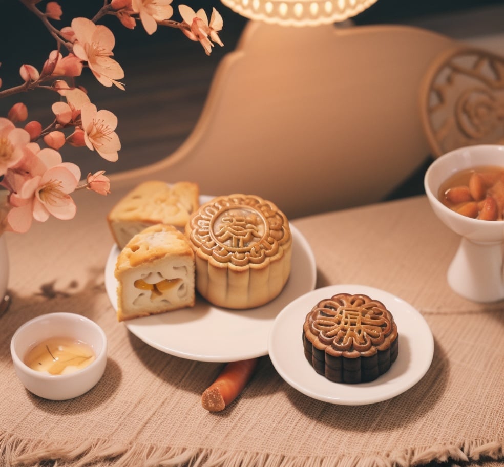 Plum Blossom Art,yuebing,<lora:yuebing:0.8>,A standard Mooncake display, meticulously compressed to perfection, sits in the center of the frame,challenging the viewer's expectationsThe background is a neutral white, ensuring all attention remains on the subject. Medium: Digital Photography. Style: Hyper-realistic, high contrast, and detailed. Lighting: Soft overhead lighting. Colors: Natural with a focus on the warm tones of the hot dog. Composition: Canon EOS 5D Mark IV DSLR camera, EF 50mm f/1.8 STM lens, Resolution 30.4 megapixels, ISO sensitivity: 100, Shutter speed 1/125 second