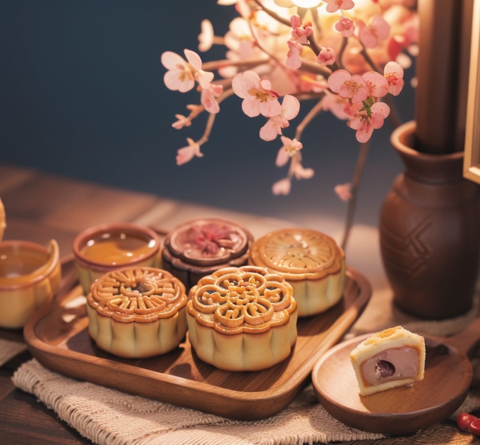 Plum Blossom Art,yuebing,<lora:yuebing:0.8>,A standard Mooncake display, meticulously compressed to perfection, sits in the center of the frame,challenging the viewer's expectationsThe background is a neutral white, ensuring all attention remains on the subject. Medium: Digital Photography. Style: Hyper-realistic, high contrast, and detailed. Lighting: Soft overhead lighting. Colors: Natural with a focus on the warm tones of the hot dog. Composition: Canon EOS 5D Mark IV DSLR camera, EF 50mm f/1.8 STM lens, Resolution 30.4 megapixels, ISO sensitivity: 100, Shutter speed 1/125 second