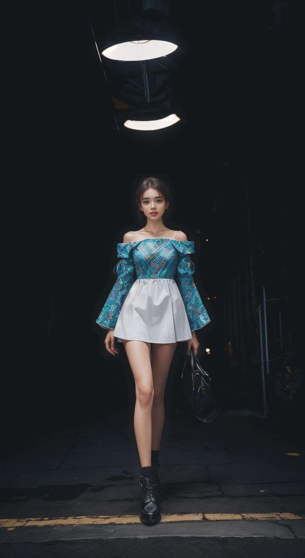 1girl,Exaggerated shoulder padded mini dress with statement sleeves,msw,effect light, <lora:msw_v10:1>  <lora:difConsistency_photo:0.5>