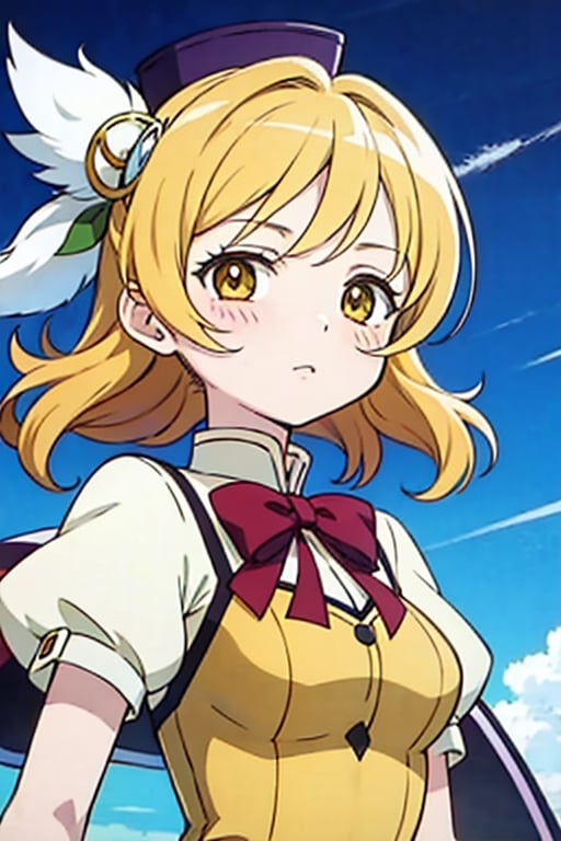 a woman in a yellow dress and a hat with a bird on her head, symphogear, anime girl named lucy, anime visual of a cute girl, rei hiroe, magical girl anime mahou shojo, yami kawaii, best anime character design, daytime ethereal anime, yellow radiant magic, aya takano color style, anime best girl, portrait of magical girl