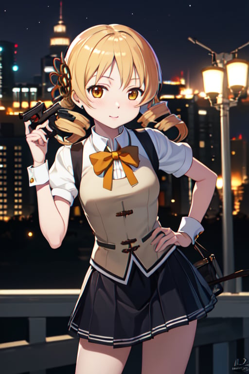 master piece, best quality, , char_tomoe_mami_128dim, cowboy shot, school uniform, ,char_tomoe_mami_128dim