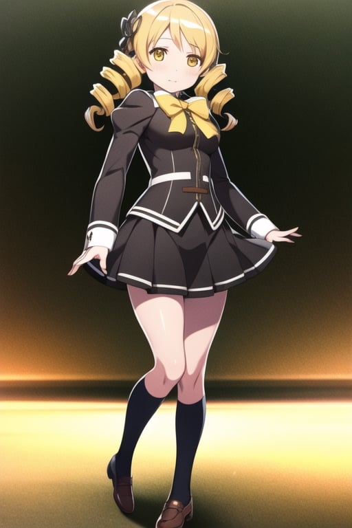 mamitomoe, , mami tomoe, blonde hair, drill hair, twin drills, (yellow eyes:1.3),
BREAK black pantyhose, black skirt, bowtie, juliet sleeves, long sleeves, mary janes, mitakihara school uniform, pantyhose, pleated skirt, puffy sleeves, red bow, school uniform, shadow, shoes, skirt, white footwear,
BREAK classroom,
BREAK looking at viewer,
BREAK , (masterpiece:1.2), best quality, high resolution, unity 8k wallpaper, (illustration:0.8), (beautiful detailed eyes:1.6), extremely detailed face, perfect lighting, extremely detailed CG, (perfect hands, perfect anatomy),
