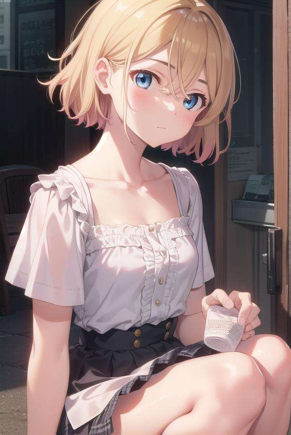 maminanami, <lora:maminanami-lora-nochekaiser:1>,mami nanami, short hair, blue eyes, blonde hair, hair between eyes, (small breasts:1.2),BREAK skirt, shirt, collarbone, white shirt, short sleeves, frills, shoes, socks, white socks, corset,BREAK looking at viewer, full body,BREAK outdoors,BREAK <lyco:GoodHands-beta2:1>, (masterpiece:1.2), best quality, high resolution, unity 8k wallpaper, (illustration:0.8), (beautiful detailed eyes:1.6), extremely detailed face, perfect lighting, extremely detailed CG, (perfect hands, perfect anatomy),